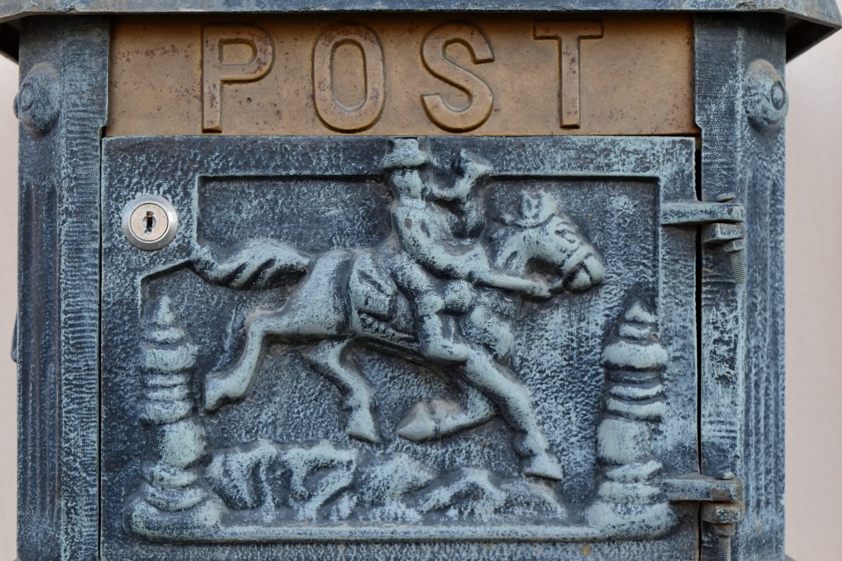 brass, cast iron, decorative, mailbox, ornament, old, memorial, art