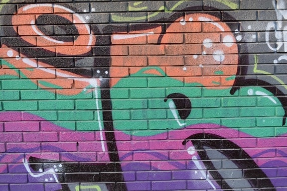 brique, conception, tuile, mosaïque, Graffiti, urbain, mur, vandalisme