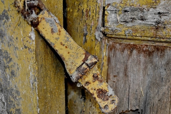 Дърводелски, входната врата, капаче, стар, закопчалка, дървен материал, мръсни, необработен
