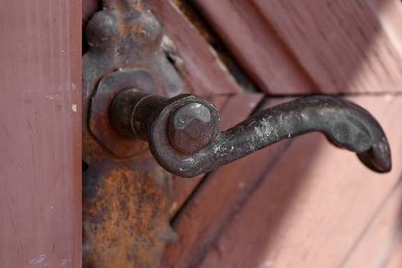 lijevano željezo, ulazna vrata, željezo, metal, zatvarač, stari, drvo, čelik