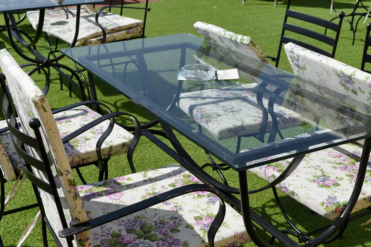 fer de fonte, chaises, meubles, jardin, structure, patio, région, banc
