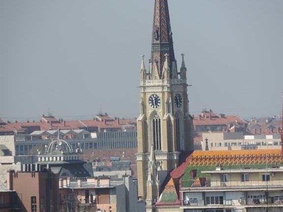 kilise kulesi, şehir merkezinde, Simgesel Yapı, panorama, Sırbistan, Şehir, mimari, Kule