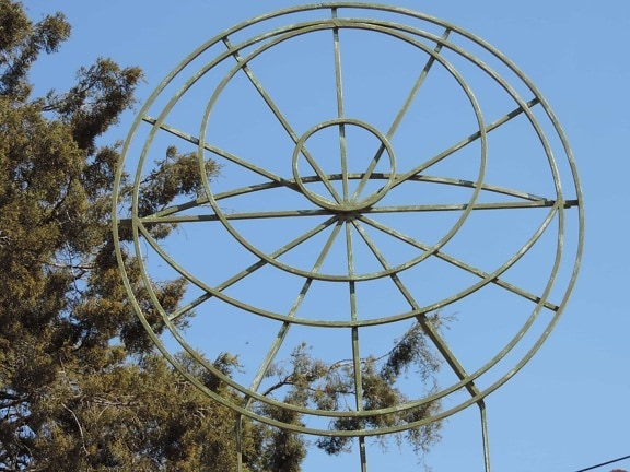 cast iron, mechanism, ride, park, wheel, round, color, tree