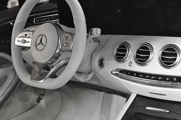 black and white, interior decoration, steering wheel, vehicle, car, control, mechanism, dashboard