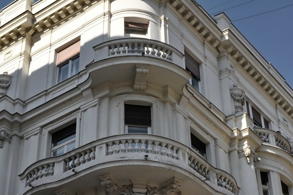 Балкански, балкон, фасада, сянка, сграда, архитектура, град, на открито