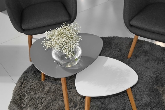 Comfort, elegante, meubilair, interieur decoratie, minimalisme, vaas, stoel, tabel
