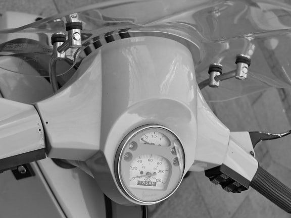 black and white, motorcycle, nostalgia, speedometer, transportation, vehicle, technology, machine