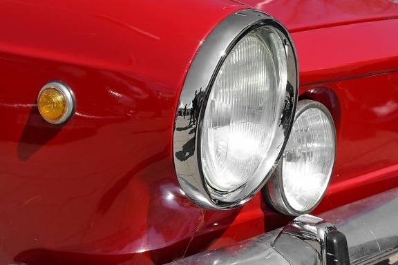 auto, chroom, koplamp, nostalgie, voertuig, auto, klassiek, reflector