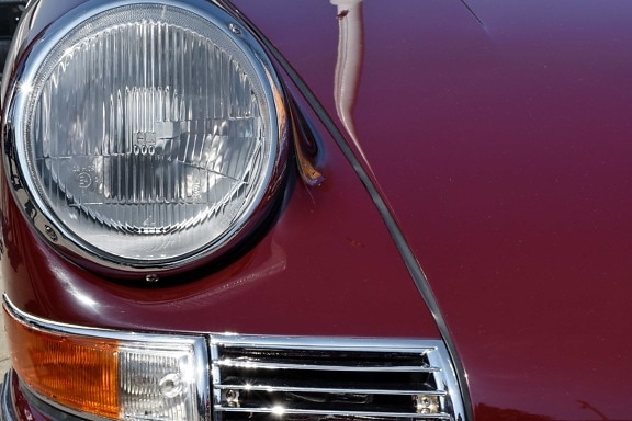 automobile, bumper, chrome, headlight, history, nostalgia, purple, car