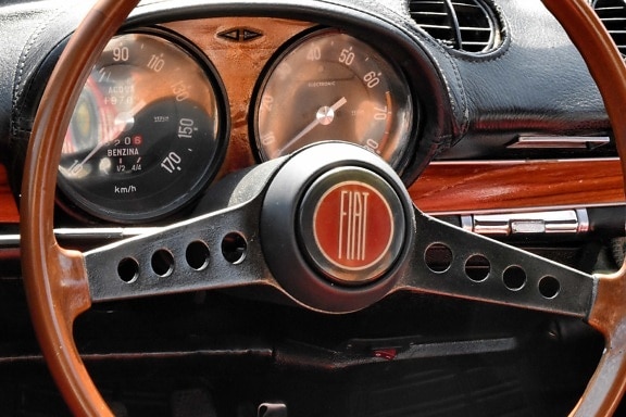 Fiat, steering wheel, dashboard, interior decoration, italian, nostalgia, sign, speedometer, car, vehicle