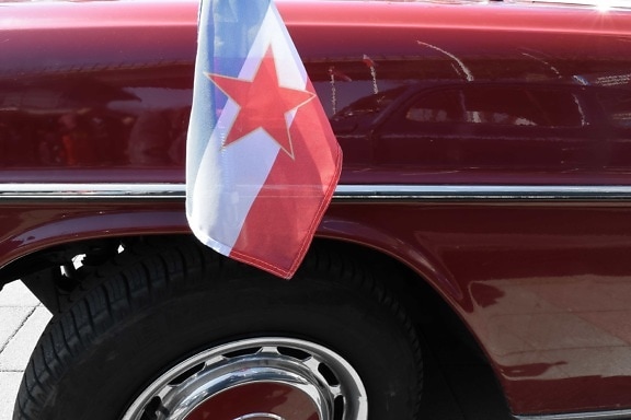 Bandera, nostalgia, antiguo, viejo país, antigua, Yugoslavia, coche, vehículo