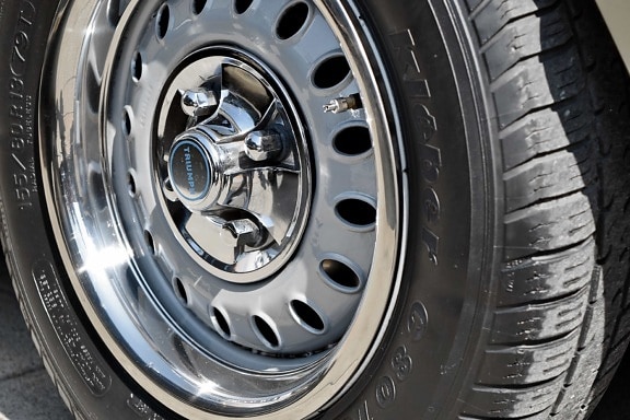 chrome, metallic, automotive, wheel, rim, tire, drive, vehicle