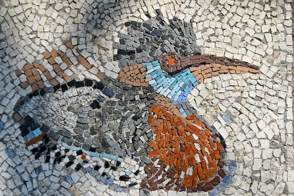 art, bird, colourful, mosaic, tile, old, texture, pattern