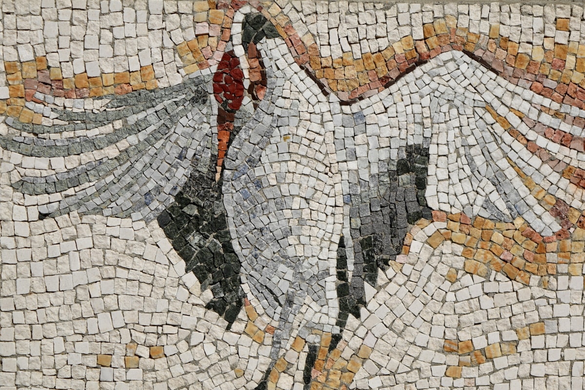 arte, pájaro, elegante, pared, textura, mosaico de, antiguo, Resumen