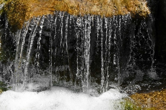 waterfall, cold, water, structure, nature, outdoors, landscape, wood