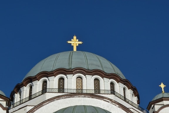 križ, zlato, sija, krov, zgrada, crkva, kupola, religija