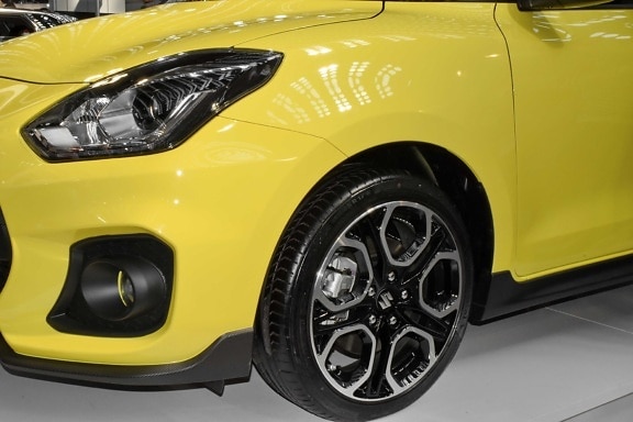 Suzuki swift, headlight, modern, sports car, yellow, automobile, vehicle, drive, transportation