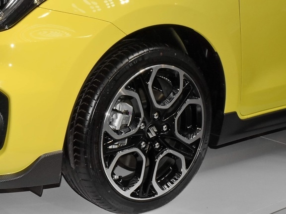 Suzuki swift sport, alloy, aluminum, rim, sedan, sports car, yellow, automotive, tire
