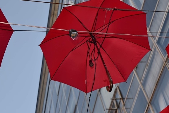 장식, 전기, 전구, 거리, 우산, 비, 바람, 보호