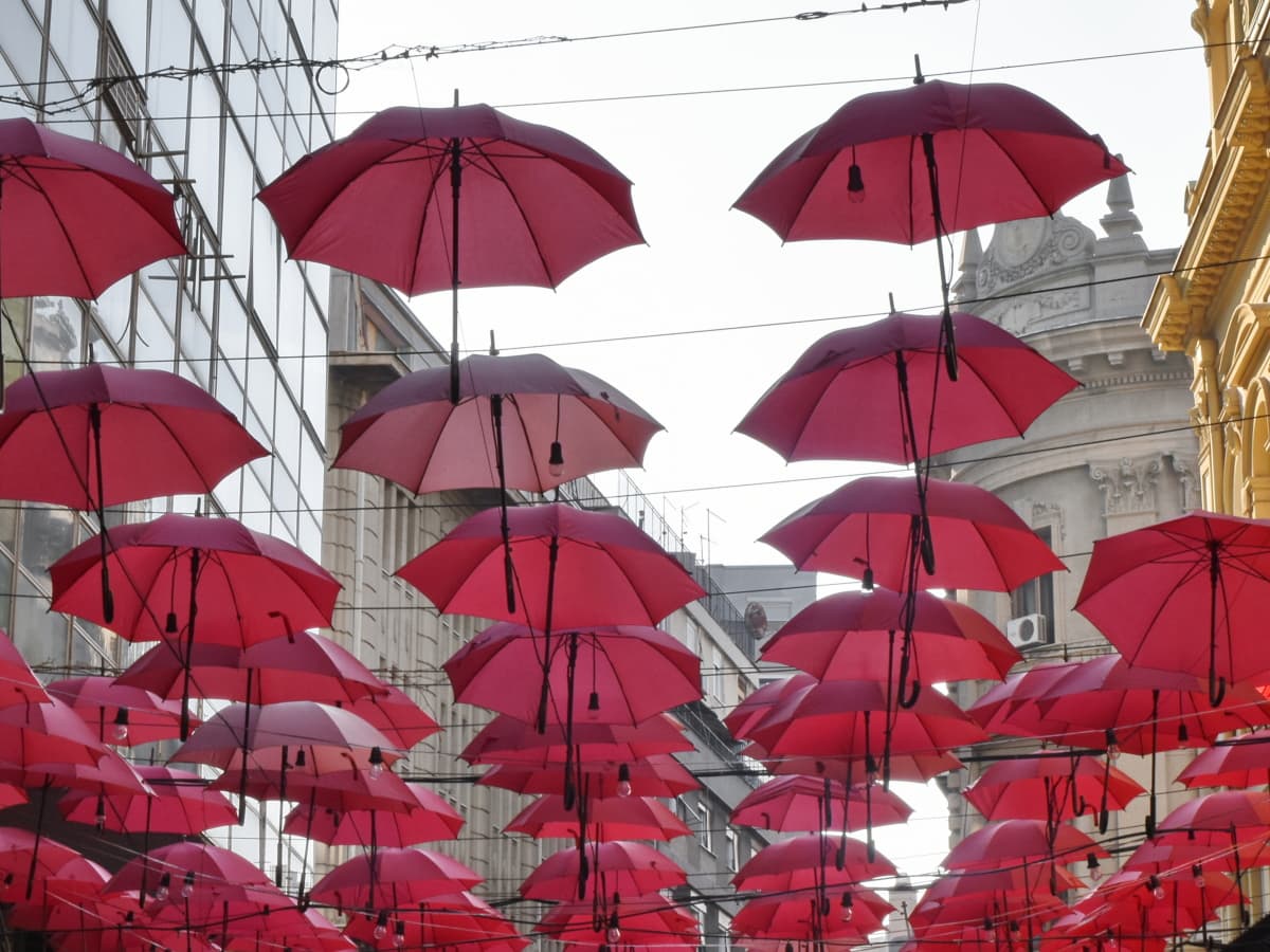 главный город, красный, достопримечательность, зонтик, зонтик, Цвет, Погода, Защита