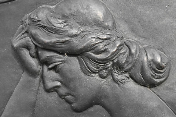 ansikt, stående, kvinne, statuen, kunst, skulptur, gamle, leder