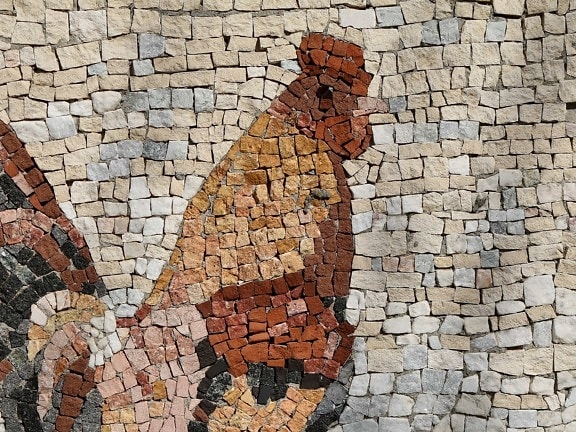 art, mosaic, rooster, stone, texture, pattern, wall, brick