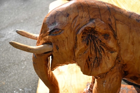 дърворезба, дървени, слон, портрет, скулптура, природата, изкуство, на открито