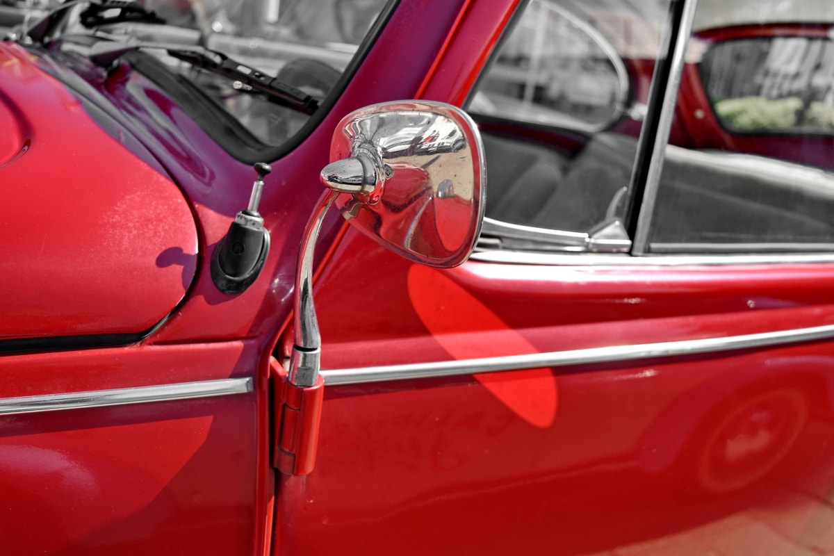 metallic, mirror, red, vehicle, chrome, car, classic, automotive