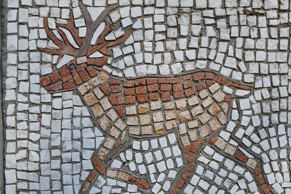 artistic, deer, mosaic, wall, texture, pattern, old, art