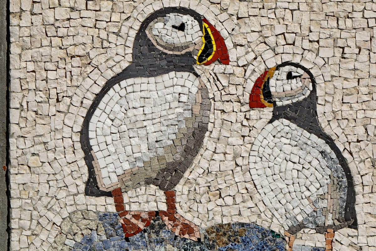 arte, pájaro, Pingüino de, textura, pared, antiguo, piedra, mosaico de