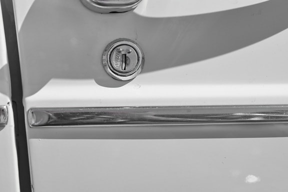 automobile, black and white, detail, keyhole, steel, chrome, stainless steel, vehicle