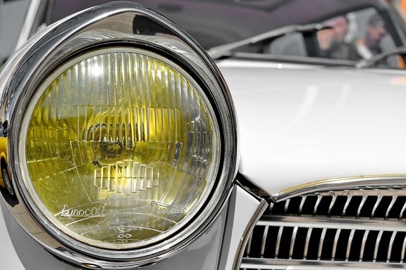 detail, nostalgia, old, chrome, reflector, headlight, vehicle, car
