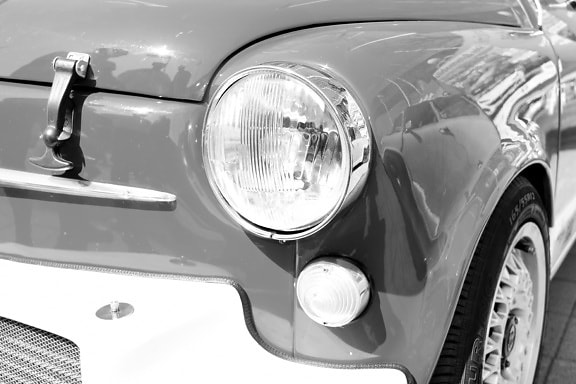 zwart-wit, auto, nostalgie, oude, Joegoslavië, chroom, koplamp, voertuig