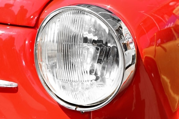 chrome, metallic, red, reflector, vehicle, headlight, car, automotive