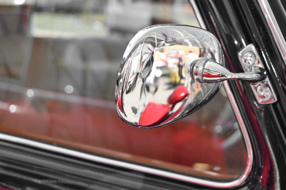 cromo, espejo, antiguo, estilo antiguo, reflexión, coche, vehículo, rápido