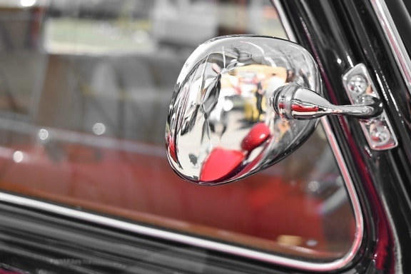 chrome, mirror, old, old style, reflection, car, vehicle, fast