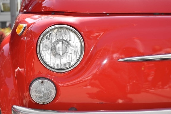 headlight, old style, red, vehicle, automobile, car, transportation, chrome