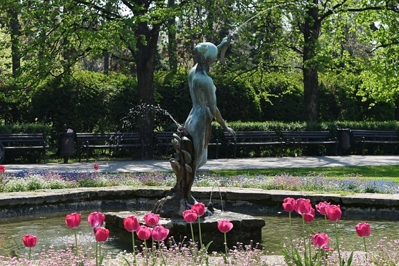 umjetnost, bronca, Fontana, skulptura, turistička atrakcija, tulipani, kip, cvijet