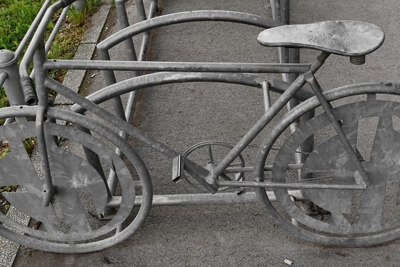 cykel, parkeringsplads, skulptur, rustfrit stål, cykel, sæde, enhed, hjulet