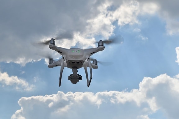 μπλε του ουρανού, συσκευή, dron, που φέρουν, μοντέρνο, έλικα, τεχνολογία, πτήση