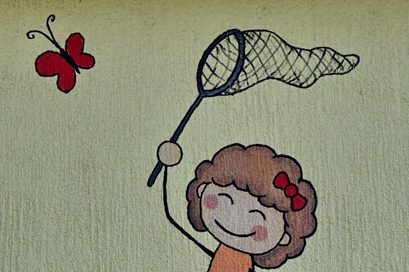 fluture, copilărie, fată, graffiti, perete, Vintage, Simbol, proiectare