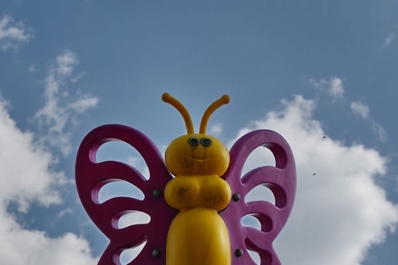 blue sky, butterfly, plastic, toy, bright, outdoors, fun, decoration