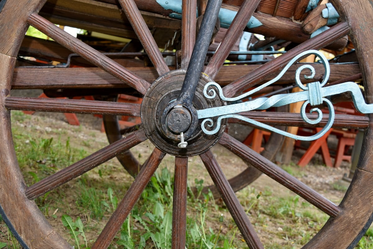 staré, koleso, zariadenie, drevo, antický, Vintage, drevené, železo