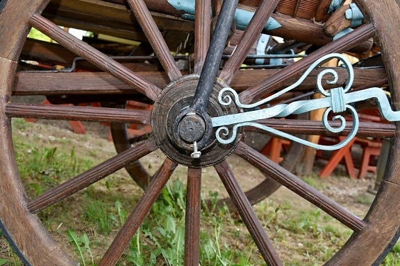Старый, колесо, устройство, дерево, Антиквариат, марочный, деревянные, железо