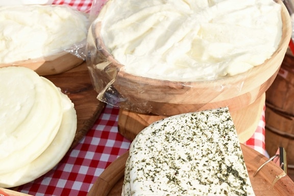 食品, チーズ, 自家製, 木材, ミルク, 健康的です, 木製, 乳製品