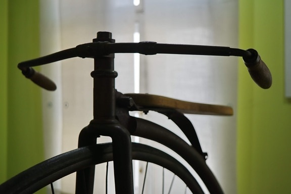 antiquity, bicycle, cast iron, museum, shadow, device, seat, indoors