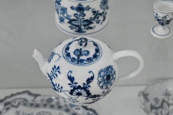teáskanna, kupa, porcelán, étkészlet, kerámia, minta, hagyományos, dekoráció