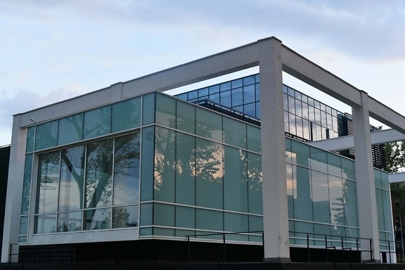 fachada, futurista, moderna, perspectiva, área urbana, estrutura, com efeito de estufa, janela