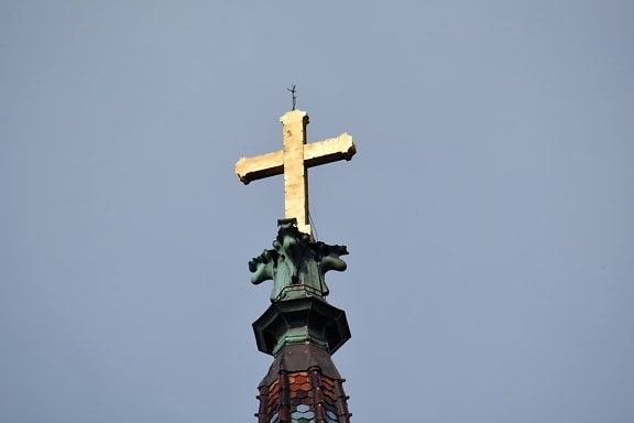 religion, architecture, cross, sculpture, outdoors, daylight, church, tower, spirituality, old