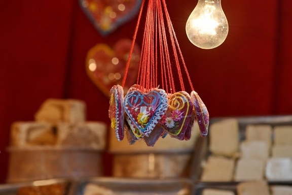 desert, hanging, hearts, light bulb, Valentine’s day, traditional, wood, decoration, indoors, antique